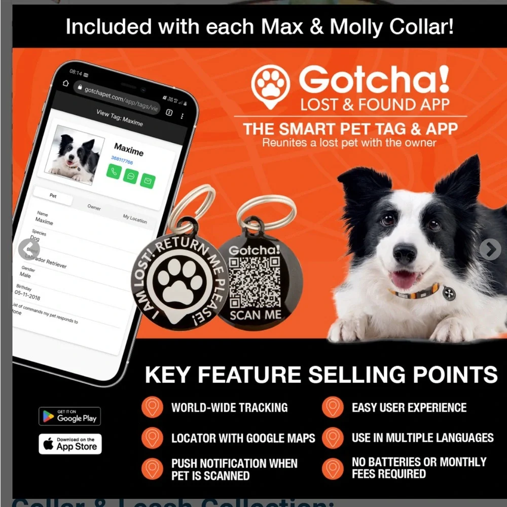 Max & Molly‎ Leash (S) Matrix 2.0 Sand & GOTCHA! Smart ID Collar (XS)